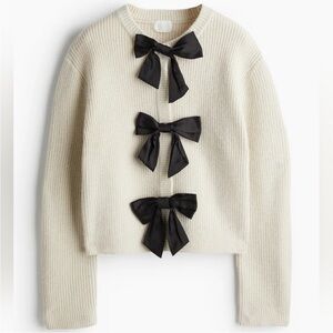 H&M Cream Cardigan with Black Bows